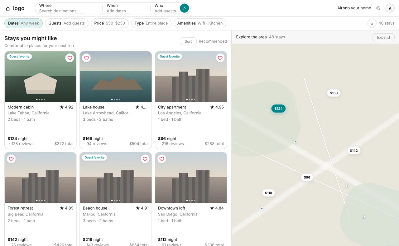 Travel Marketplace interface layout template preview in PaletteDesk