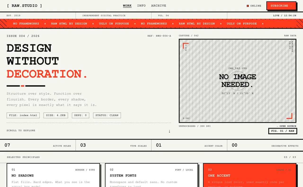 Brutalism website design style template preview in PaletteDesk