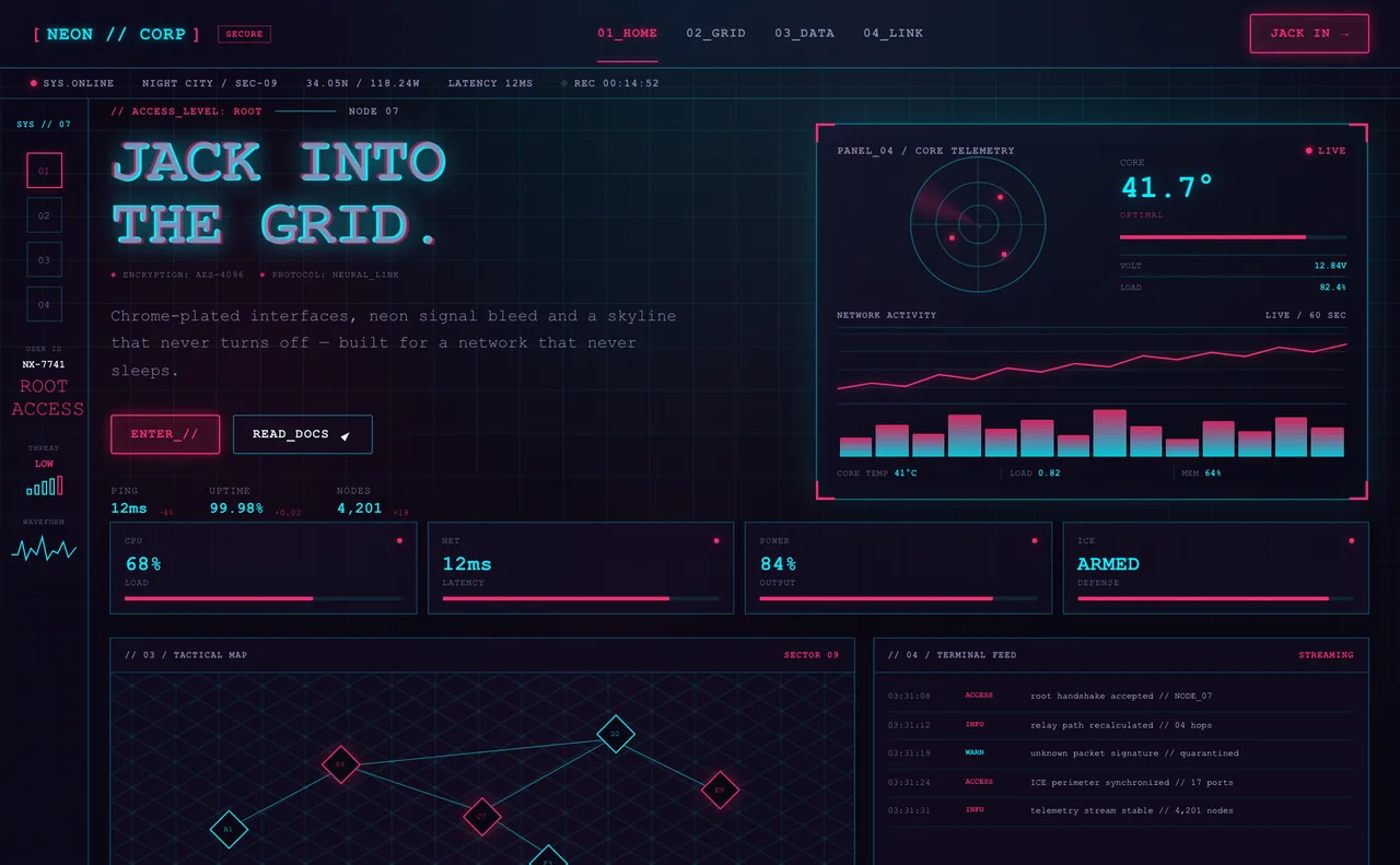 Превью шаблона в стиле Cyberpunk для веб-дизайна в PaletteDesk