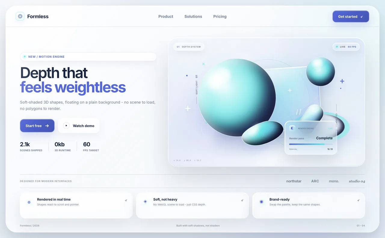 Превью шаблона в стиле Lightweight 3D для веб-дизайна в PaletteDesk