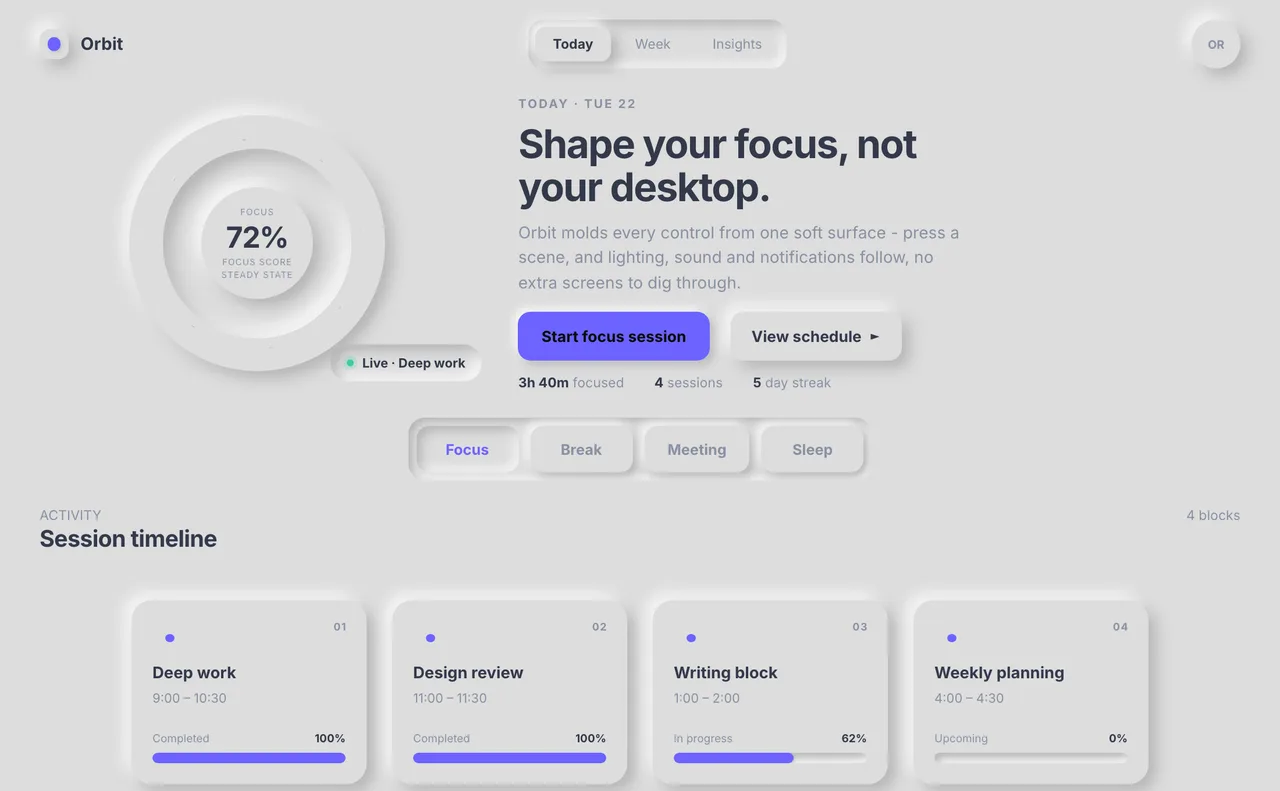 Превью шаблона в стиле Неоморфизм для веб-дизайна в PaletteDesk